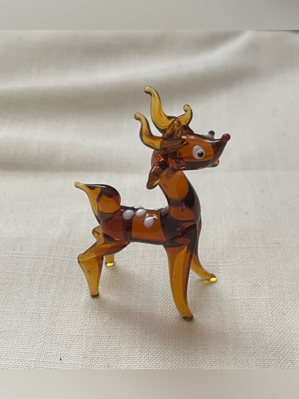 Vintage Handblown Amber Art
Glass Deer Figurine with White Spots